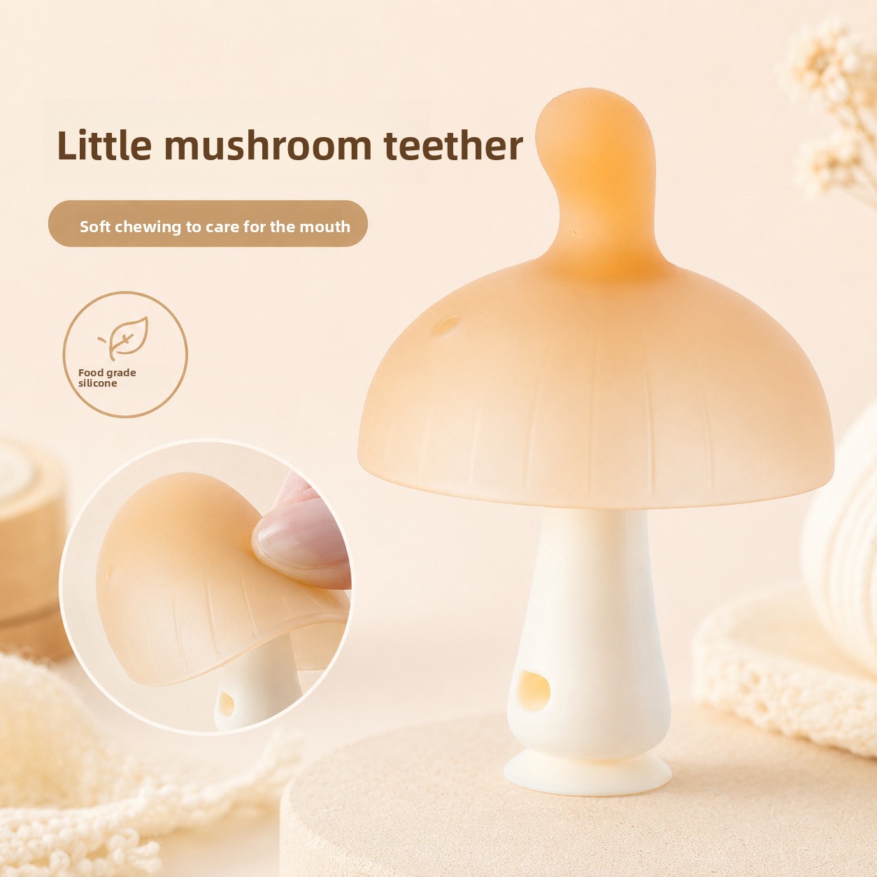 Baby Products Sale - Somenie Neues Lebensmittelechtes Silikon-Pilz-Beißspielzeug für Babys,